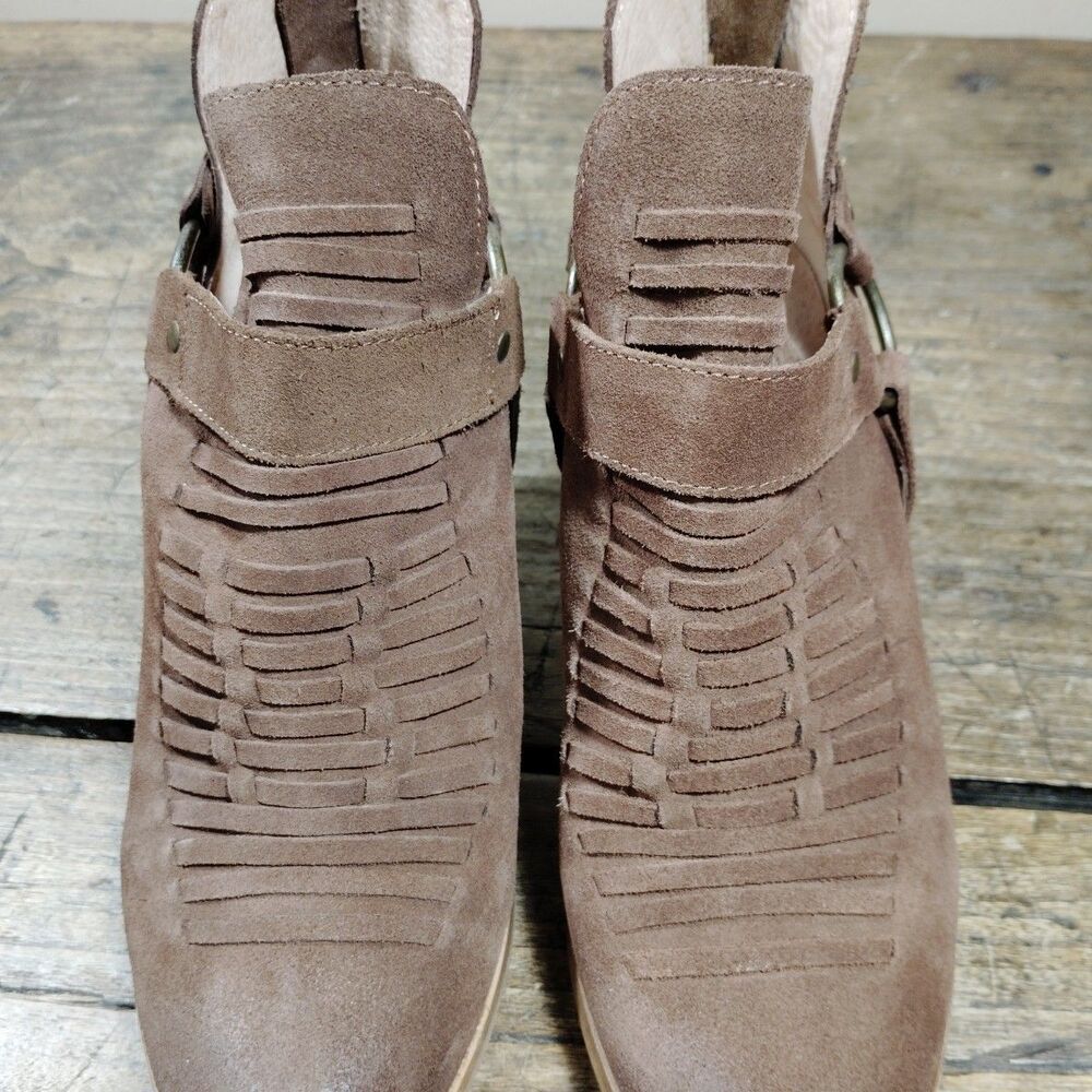 Ariat 10M Booties JaElle Brown Tumbled Buckle Heels Suede Leather - Picture 4 of 15